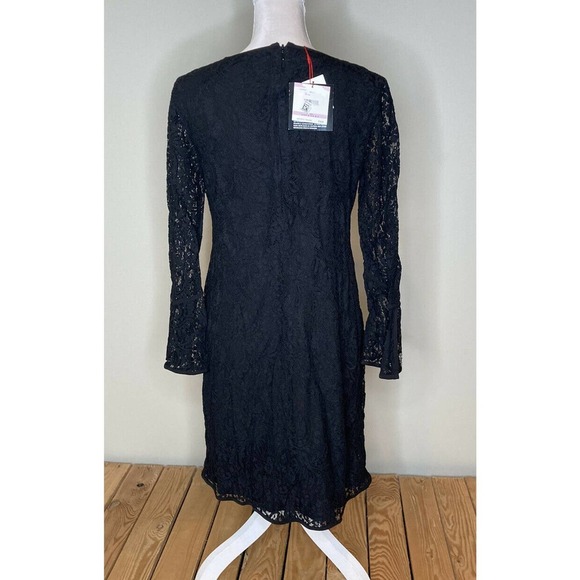 NWT ANN KLEIN Black Lace Long Sleeve Dress Size 6 - Picture 2 of 9